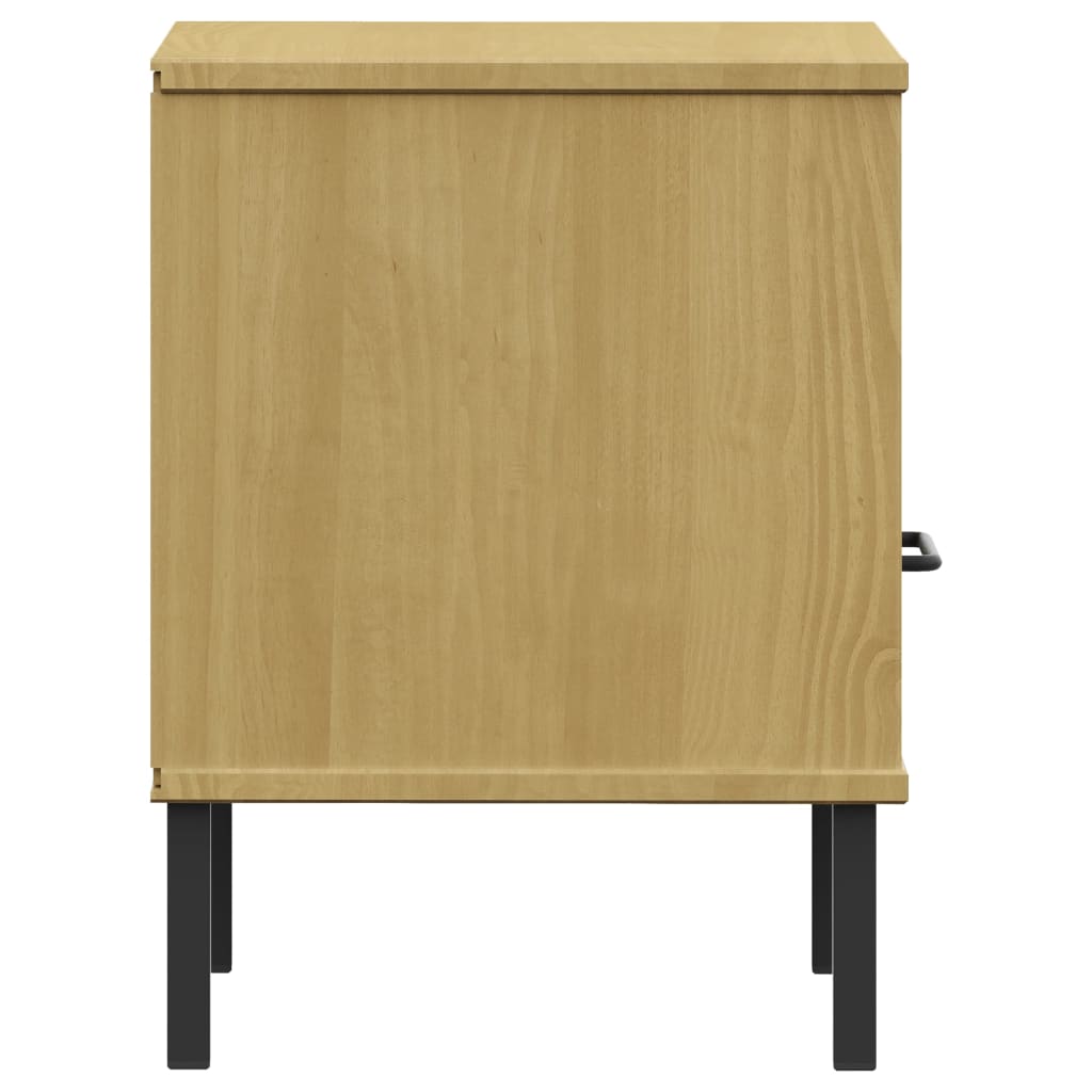 Mesita De Noche Patas De Metal Madera Maciza Pino Marrón Oslo_4