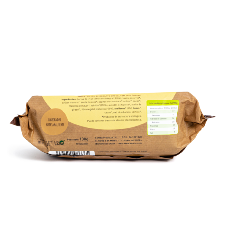 Bolachas de chocolate e avelã de trigo sarraceno biológico Zealia 130 g