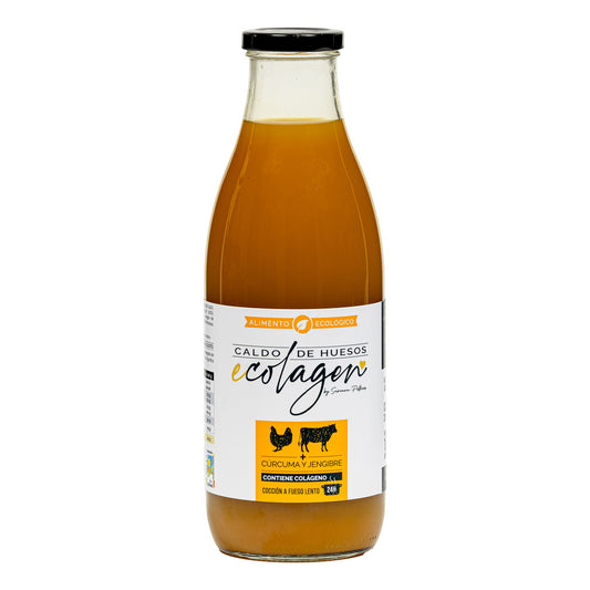 Caldo de osso biológico com vegetais, curcuma e gengibre Ecolagen 1L
