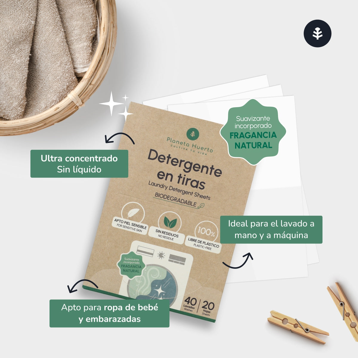 Detergente e amaciador Eco-Strips Planeta Huerto 40 lavagens