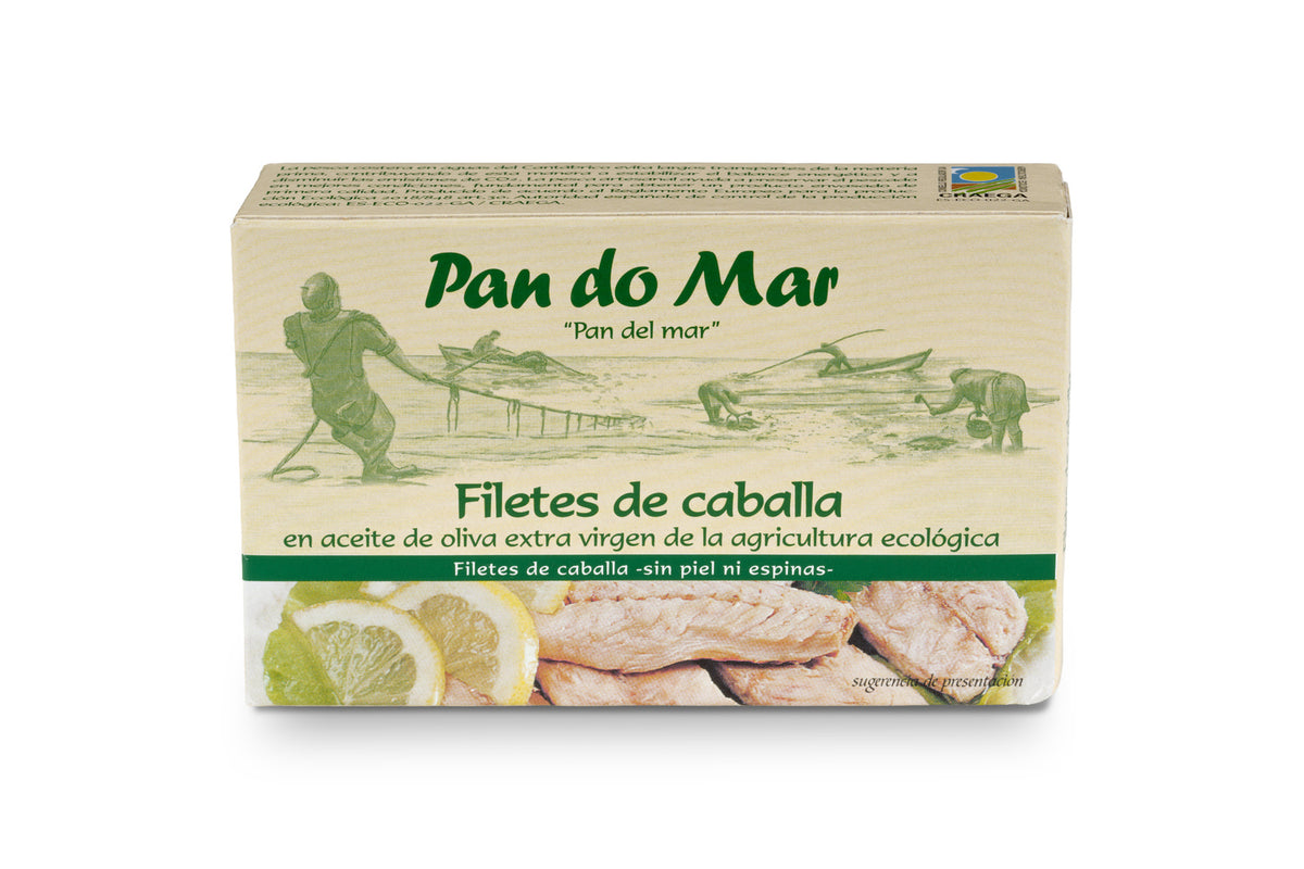 Filetes caballa en aceite de oliva ecológico en Lata Pan do Mar 120g