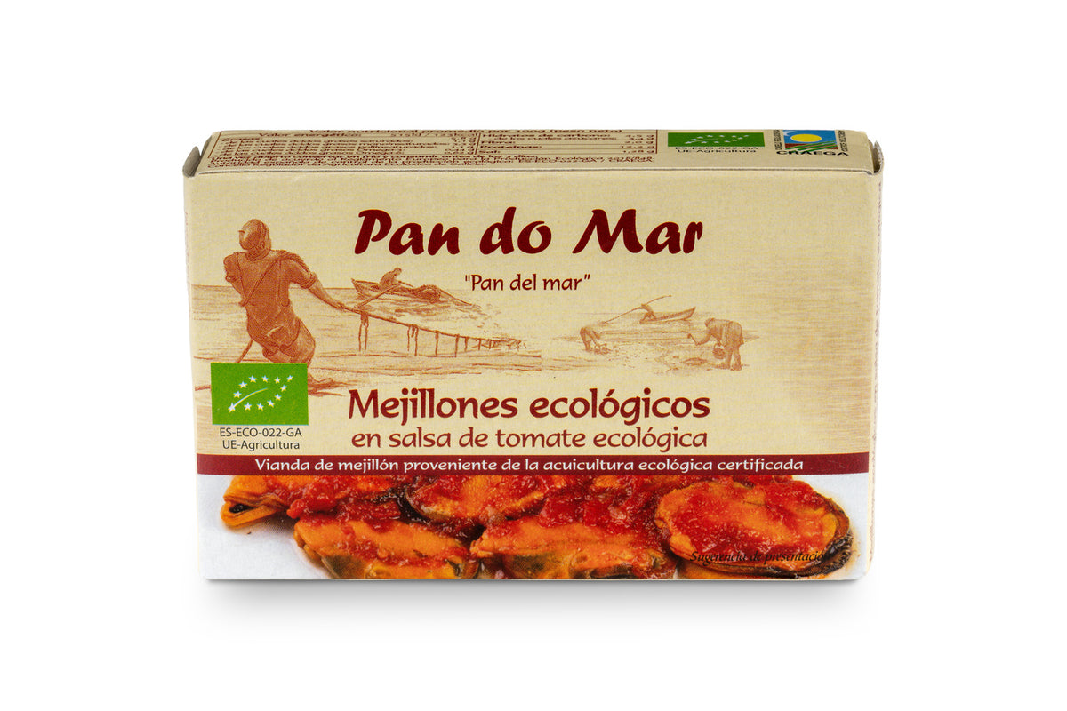 Mejillones ecológicos en salsa de tomate ecológica en Lata Pan do Mar 115g