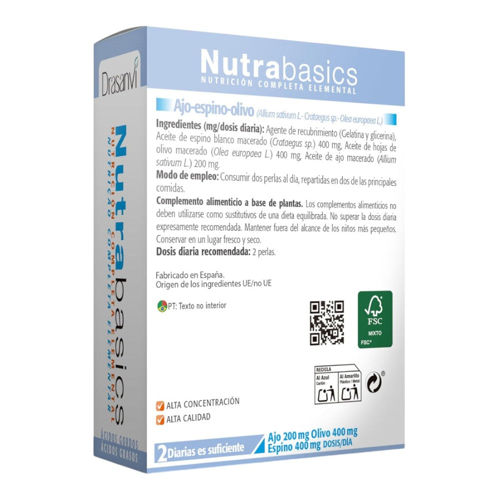 Alho, espinheiro, azeitona 500 mg Nutrabasicos Drasanvi 60 pérolas