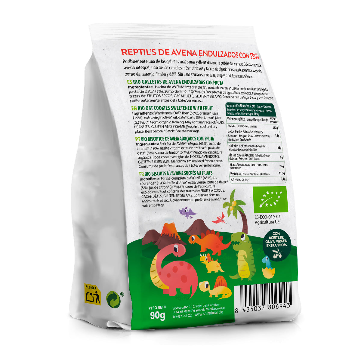 Bolachas infantis de aveia e frutas biológicas Sol Natural 90 gr