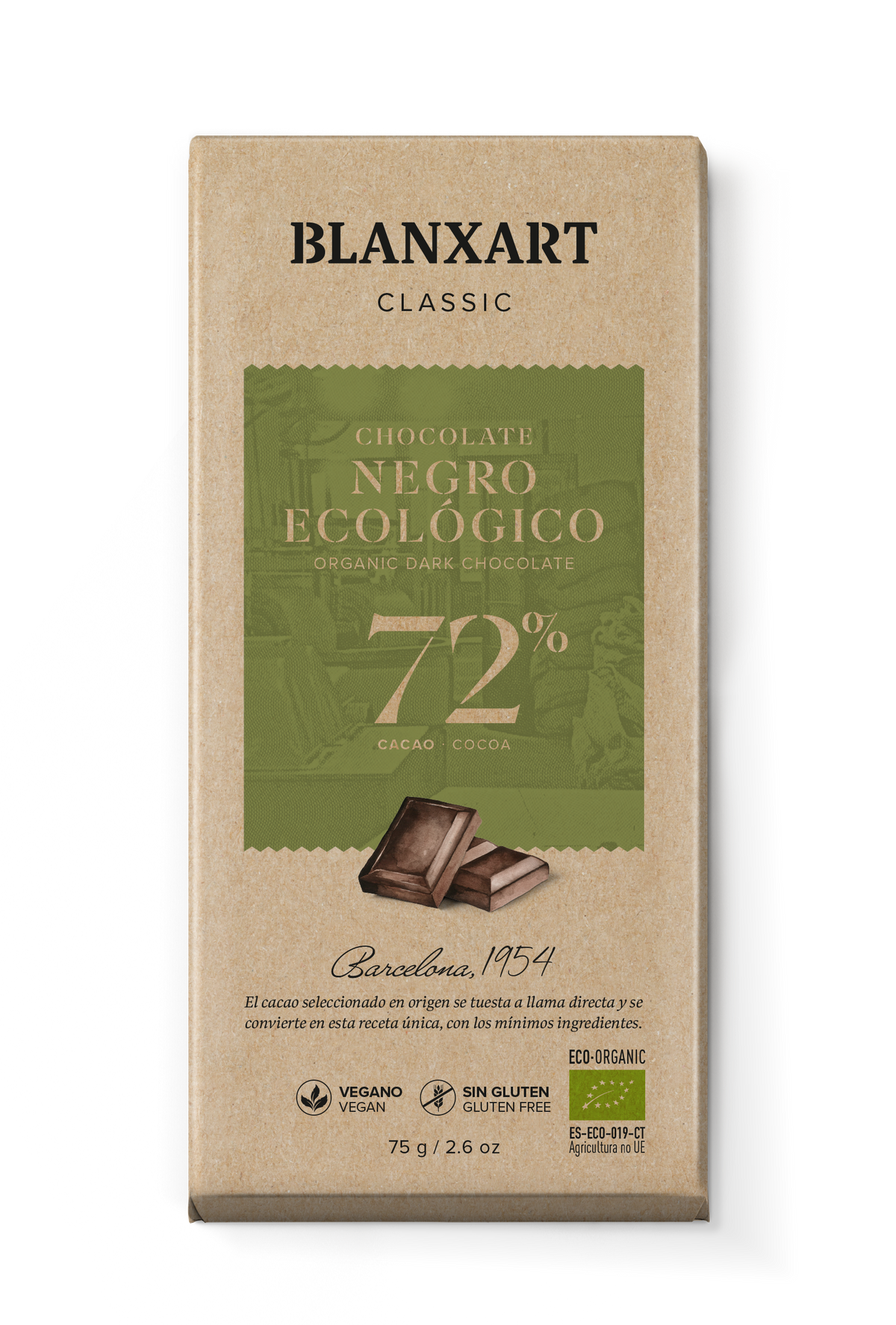 Chocolate Negro 72% Vegano Sin gluten ECO Blanxart 75 g