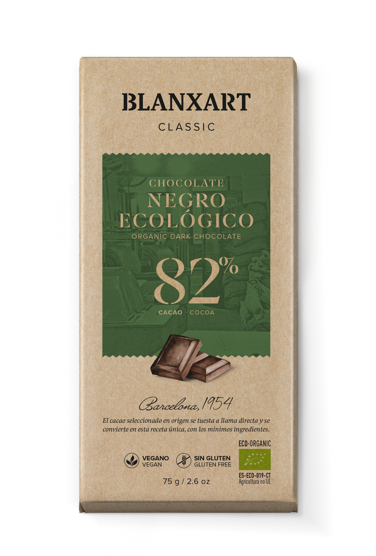 Chocolate Negro 82% Vegano Sin gluten ECO Blanxart 75 g