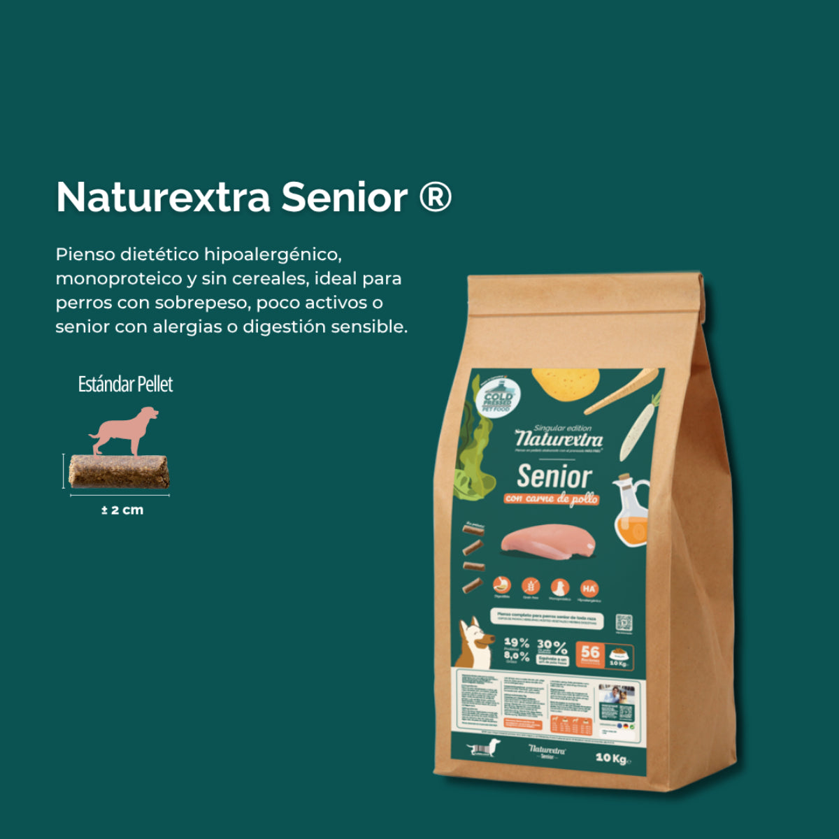 Pienso prensado en frío en Pellets Light & Senior para perros con pollo 5 kg NaturExtra