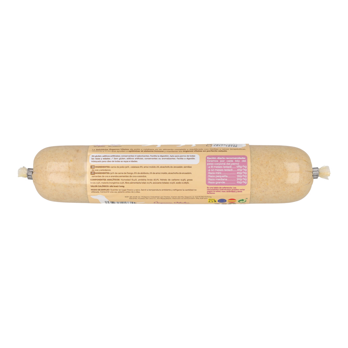 Salchicha funcional para perros para órganos vitales con pollo y calabaza 250 g NaturExtra