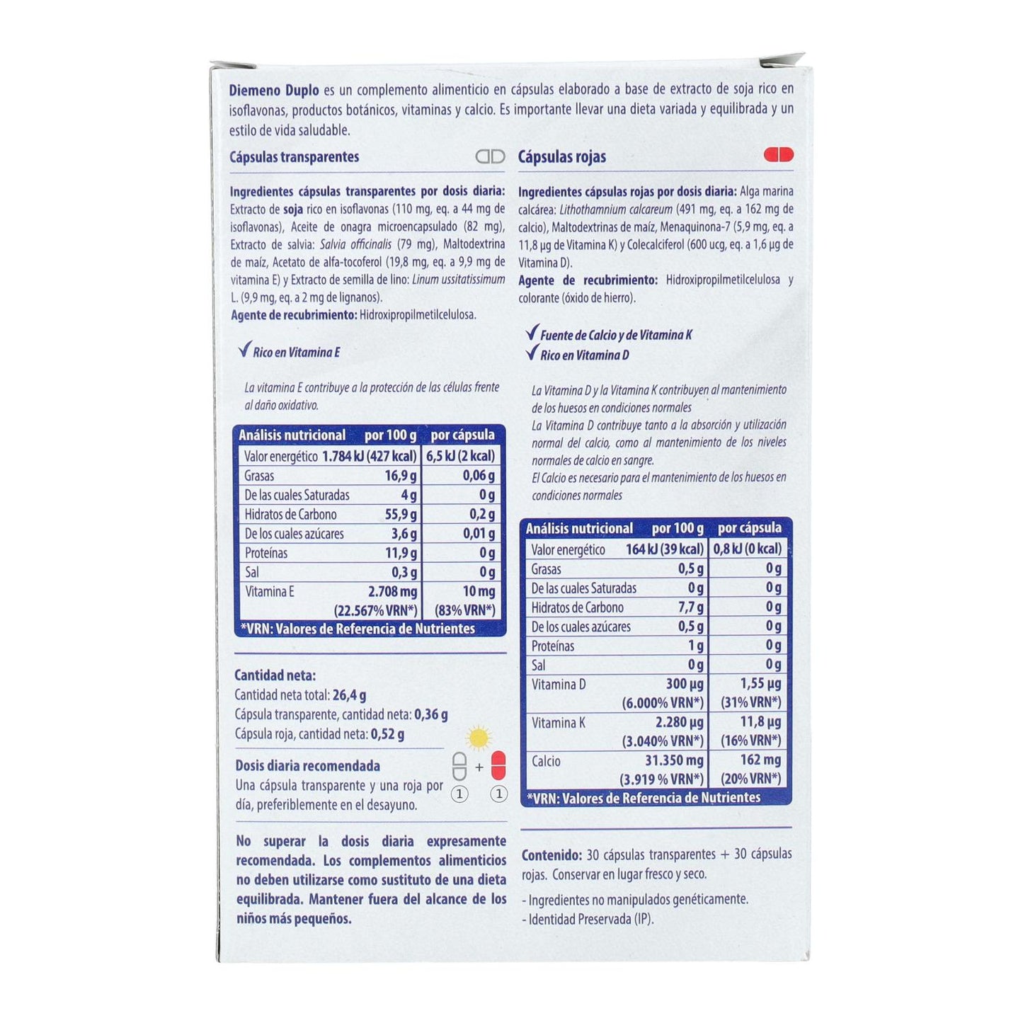 Diemeno Duplo 30 cápsulas transparentes + 30 vermelhas