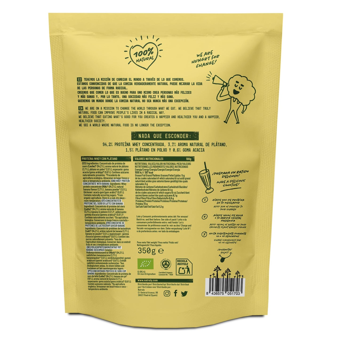 Proteína de soro de leite de banana Natruly 350 g