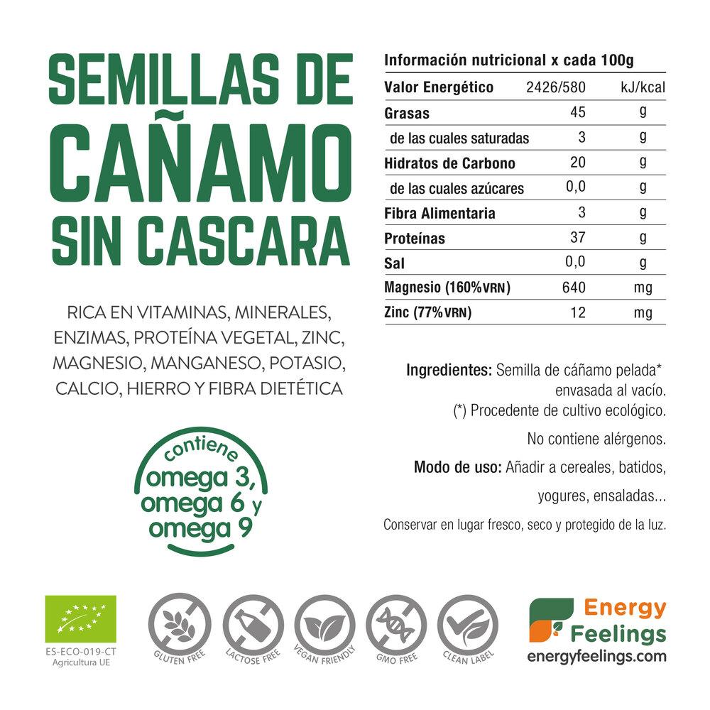 Sementes de cânhamo orgânicas com casca Energy Feelings (embaladas a vácuo) 500g