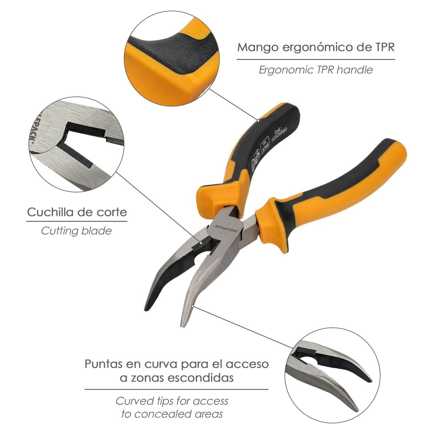 Alicates Boca Curva 150 Mm. Acero Din 5745 Alicates Punta Curva, Alicates Boca Curva Larga,