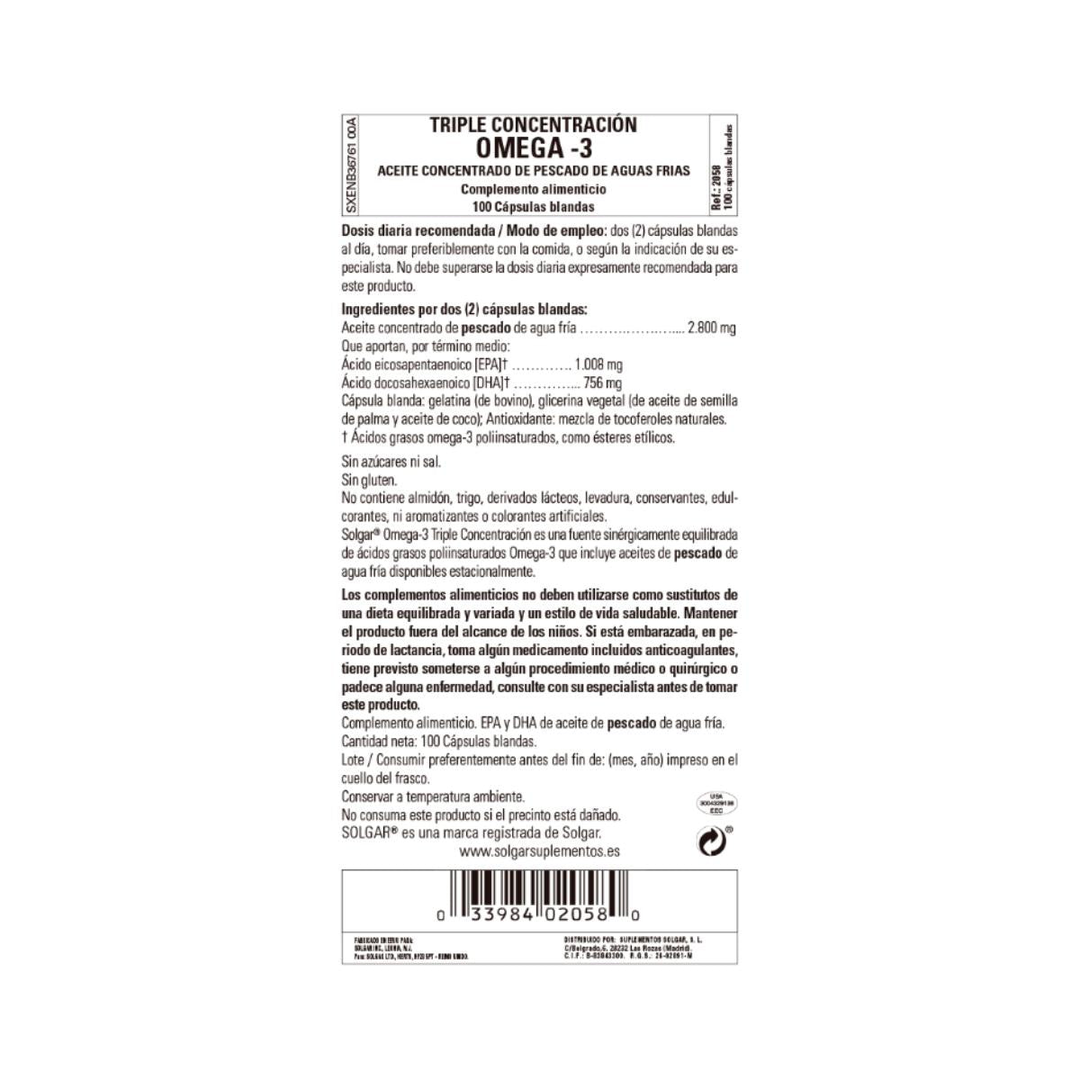 Embalagem 2x Ómega 3 tripla concentração, 100 cápsulas