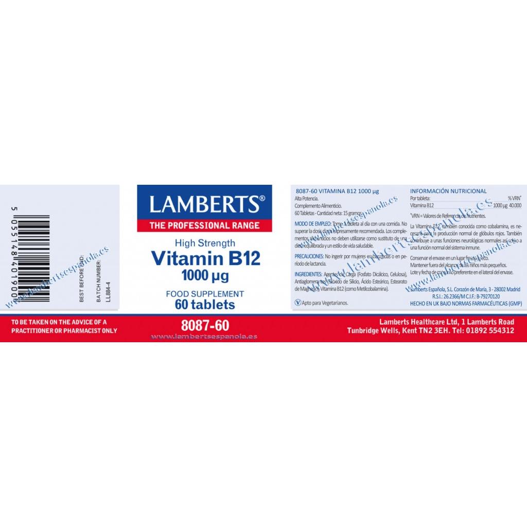 Vitamina B12 60 comprimidos de 1000 mg, Lamberts