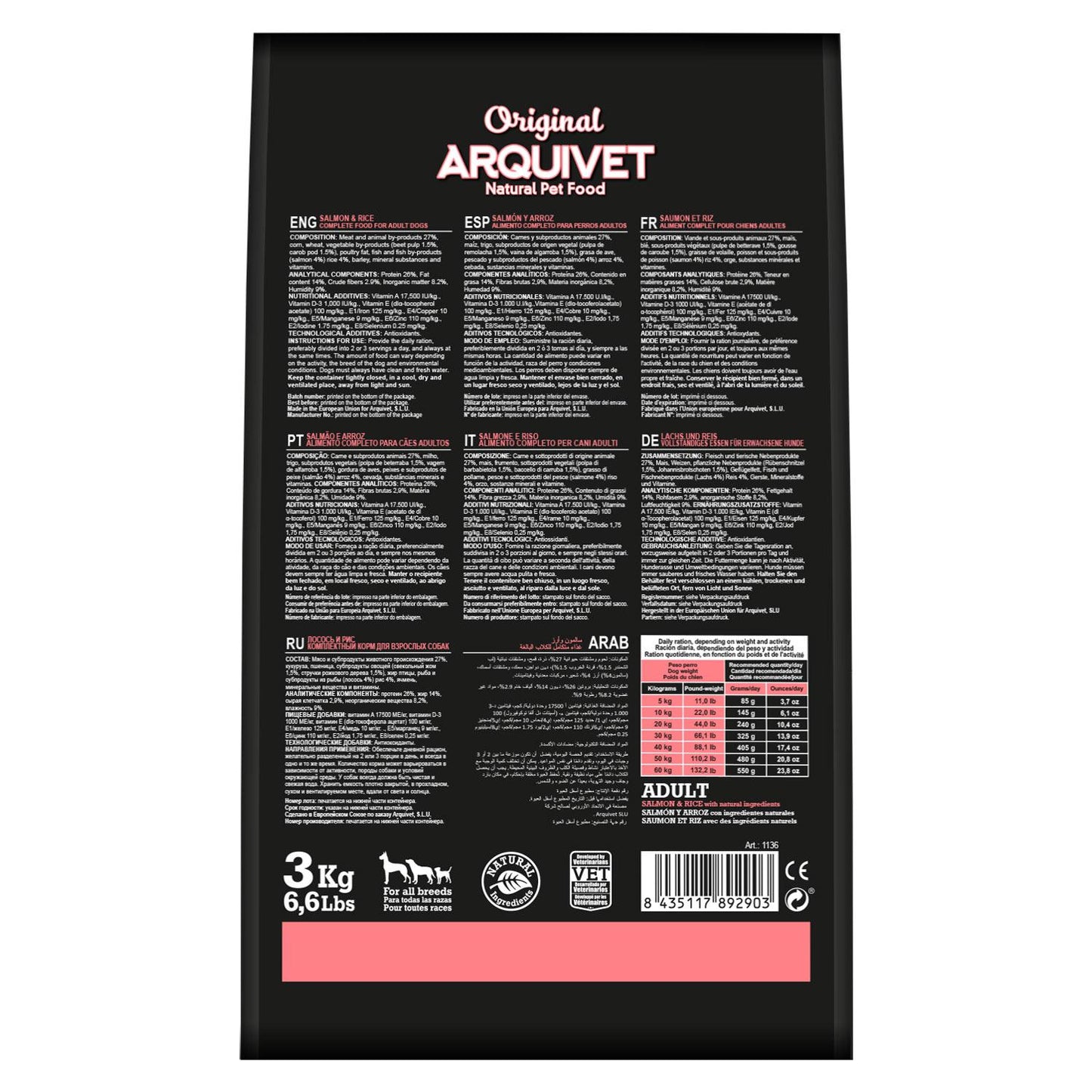 Ração para cães Arquivet Original Salmão e Arroz 12 Kg