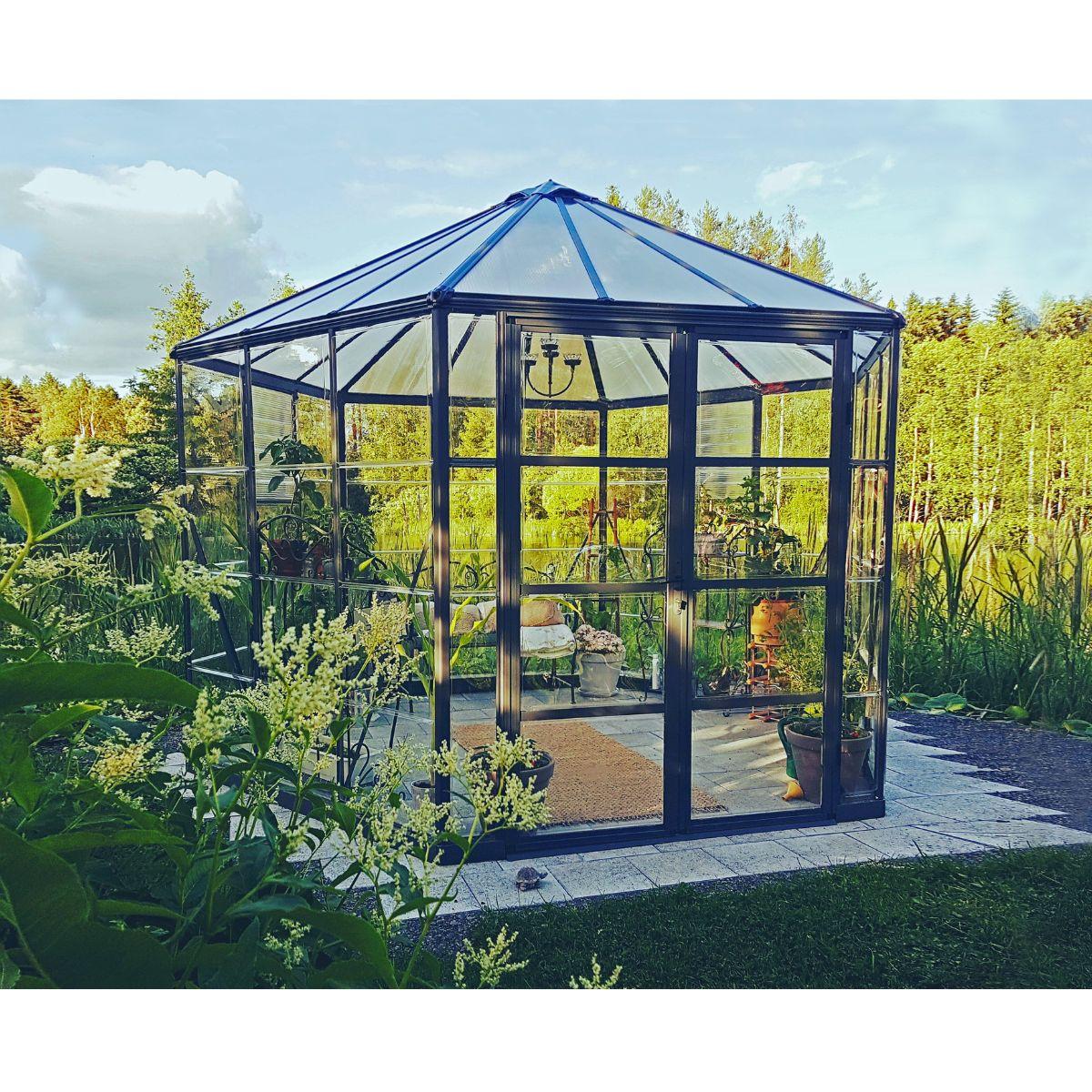 Estufa hexagonal Oasis 363x316x289 cm cinzento