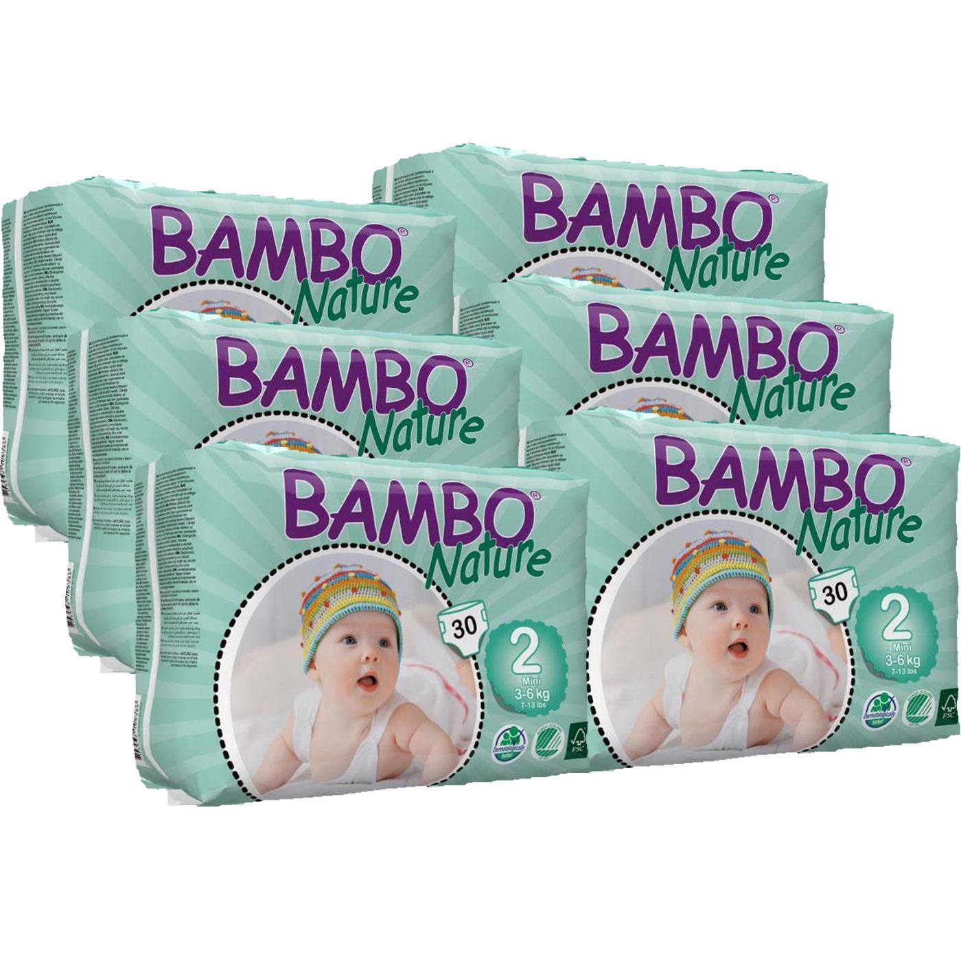 Pack de Fraldas Bambo Mini T2, 3-6Kg Bambo Nature 180 Unidades
