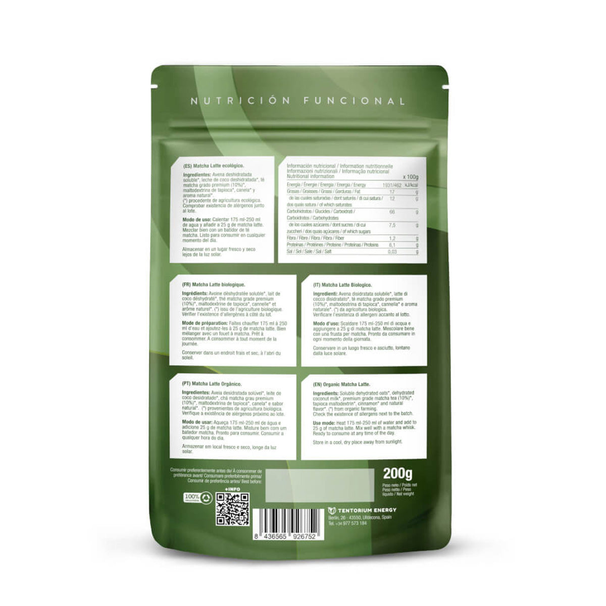 Doypack Matcha Latte, Sensação de Energia, 200 gr