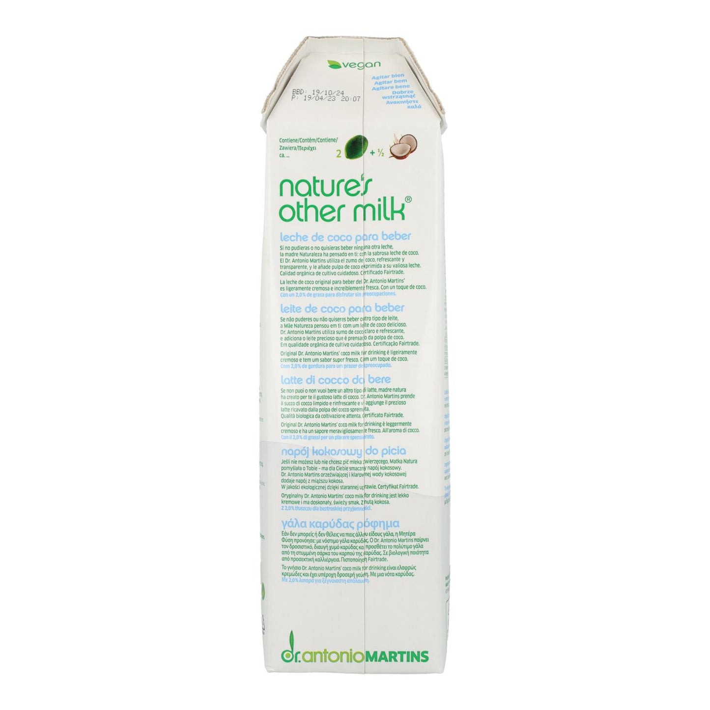 Leite de coco biológico Dr. Martins 2% de gordura 1L