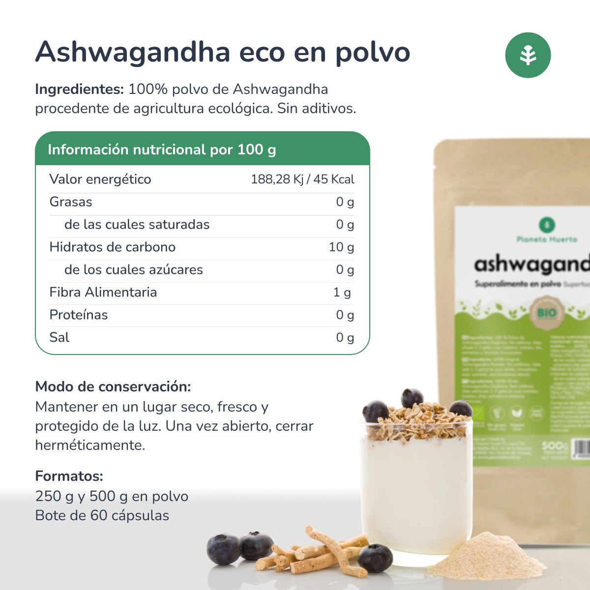 Ashwagandha em pó ECO Planeta Huerto 500 g