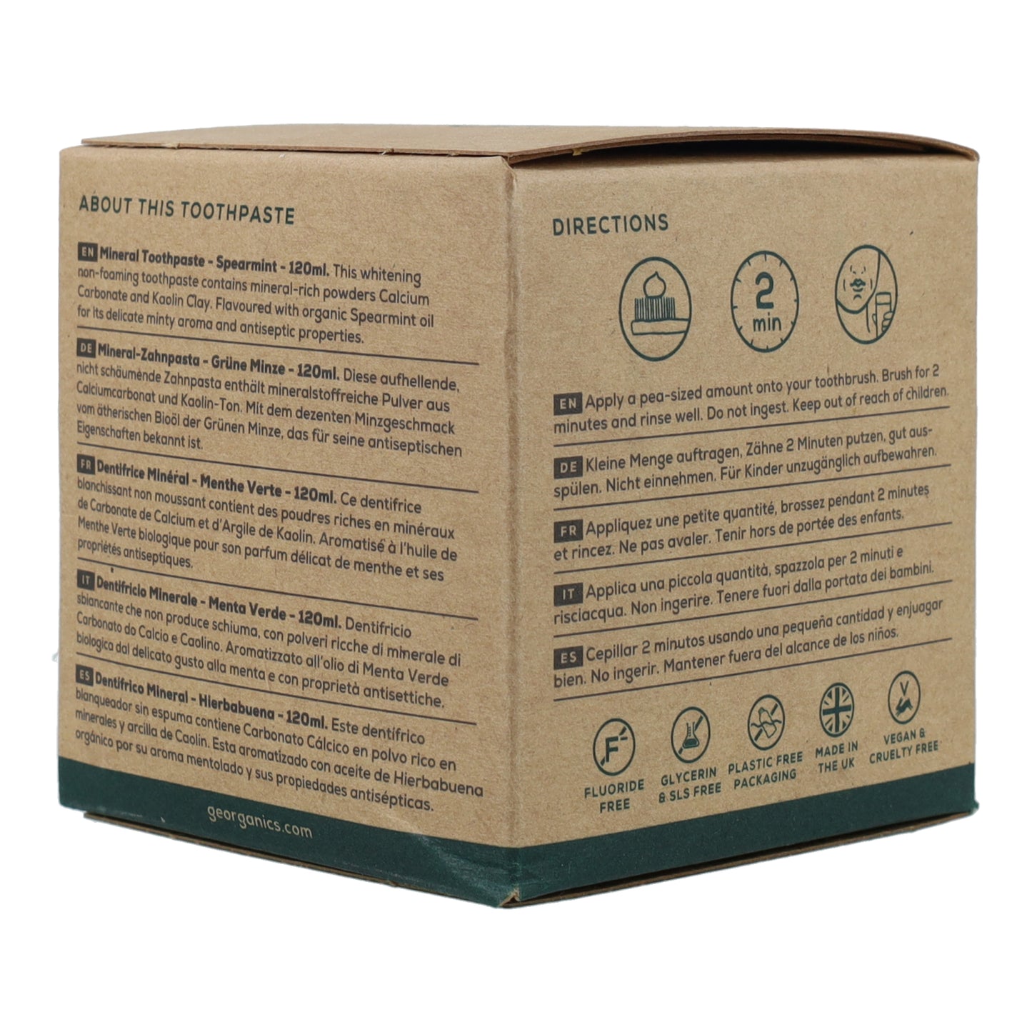 Pasta de dentes natural de hortelã-pimenta e coco Georganics 120 ml