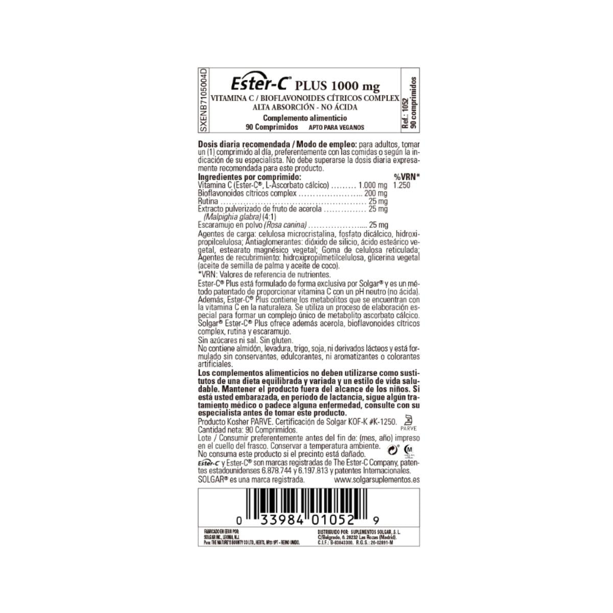 Ester C Plus Vitamina C, 90 comprimidos de 1000 mg