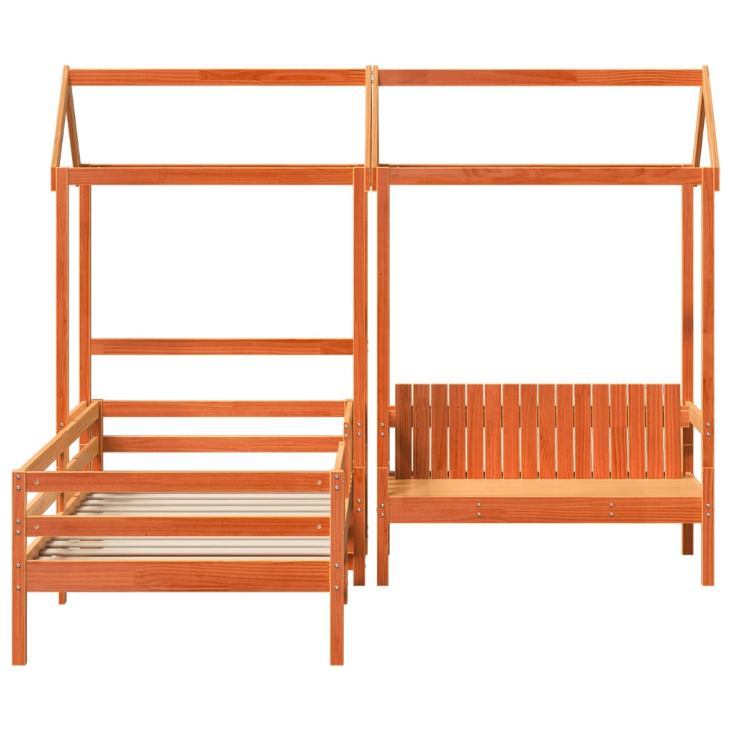 Set De Cama Y Banco Con Techo Madera De Pino Marrón 90x200 Cm_5