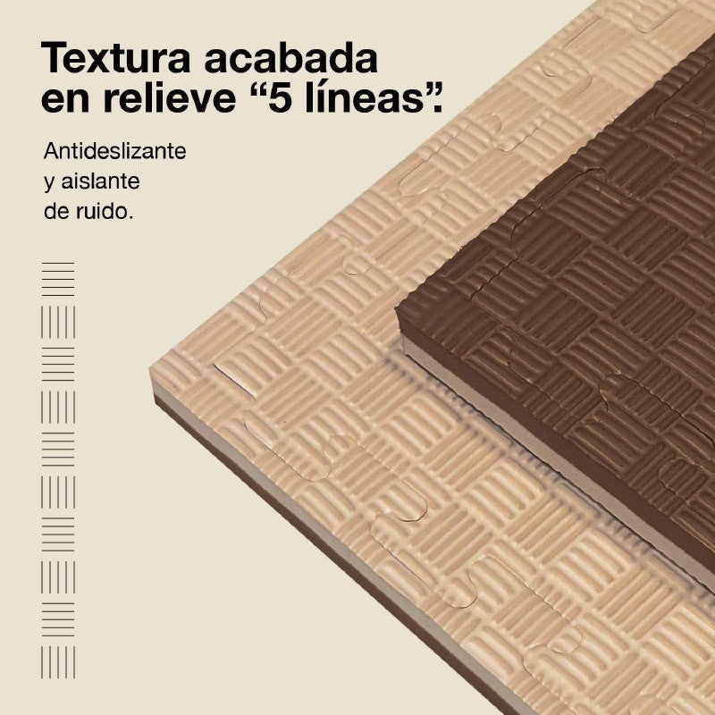 Jowy Tatami Puzzle 2cm 100x100cm – Superficie 5 Líneas Marrón/beige