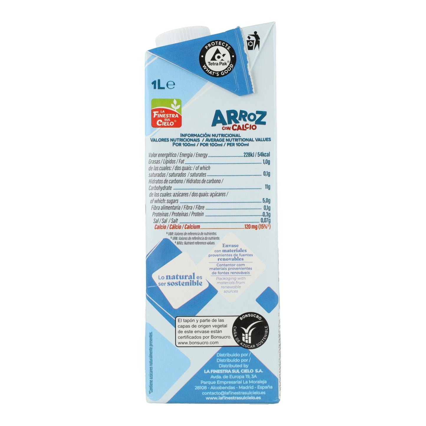 Pack de 6 Bebidas de Arroz La Finestra Sul Cielo com Cálcio 1 L