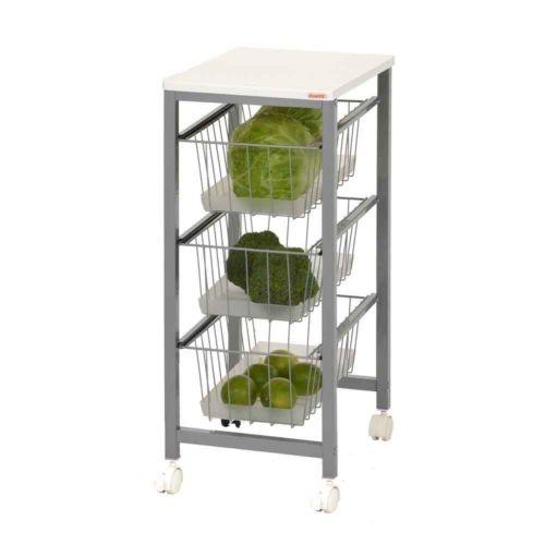 Suporte para legumes Duett com 3 cestos em madeira branca