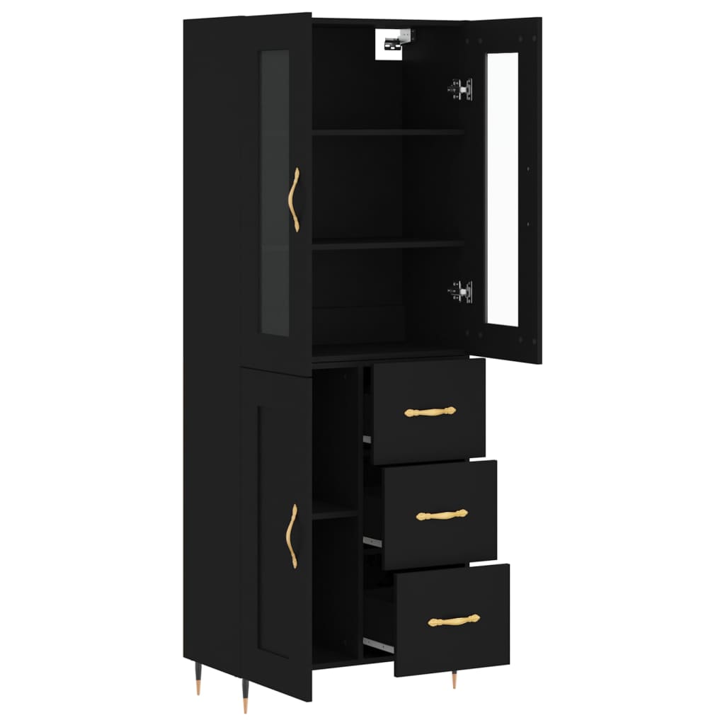 Aparador Alto Madera Contrachapada Negro 69,5x34x180 Cm_3