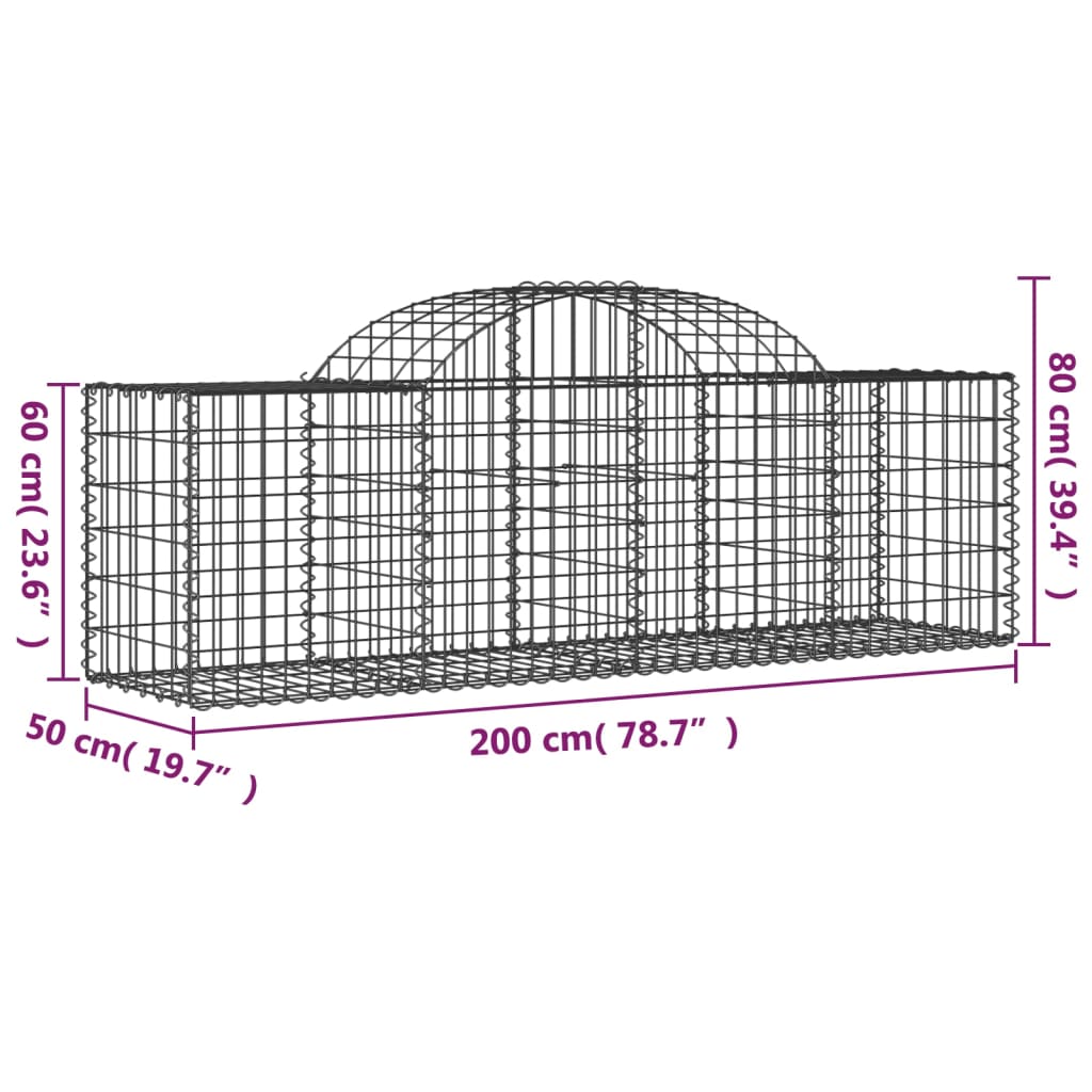 Cestas De Gaviones 14 Uds Forma De Arco Hierro 200x50x60/80 Cm_5