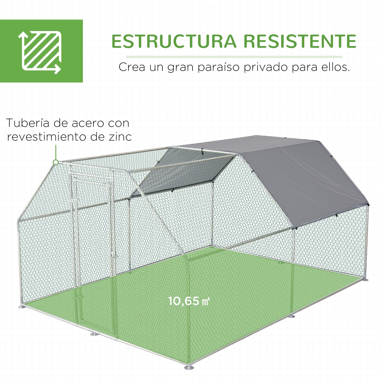 Pawhut Gallinero De Exterior 2,8x3,8x1,95m Estructura De Metal Galvanizado Tela_5