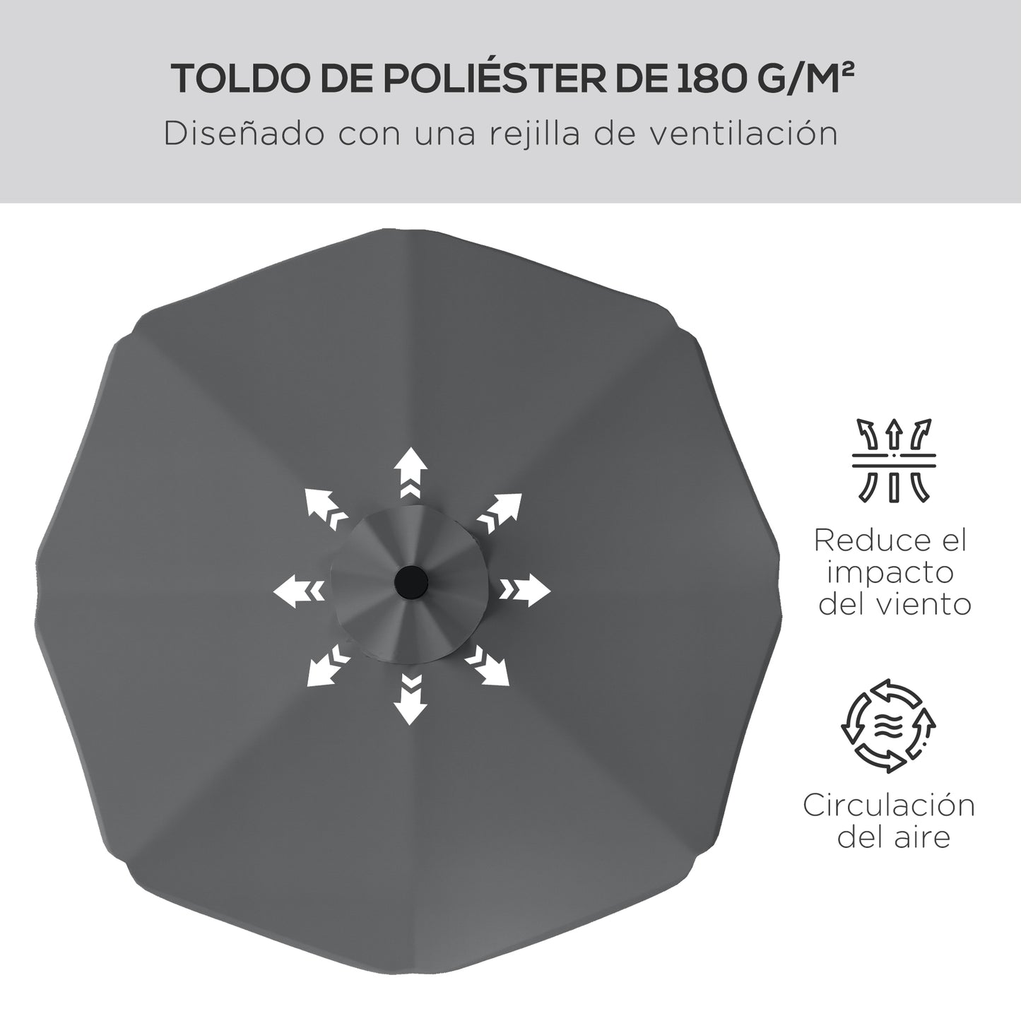 Outsunny Sombrilla De Jardín Ø292x254 Cm Con 32 Luces Led Solares Gris Oscuro_5