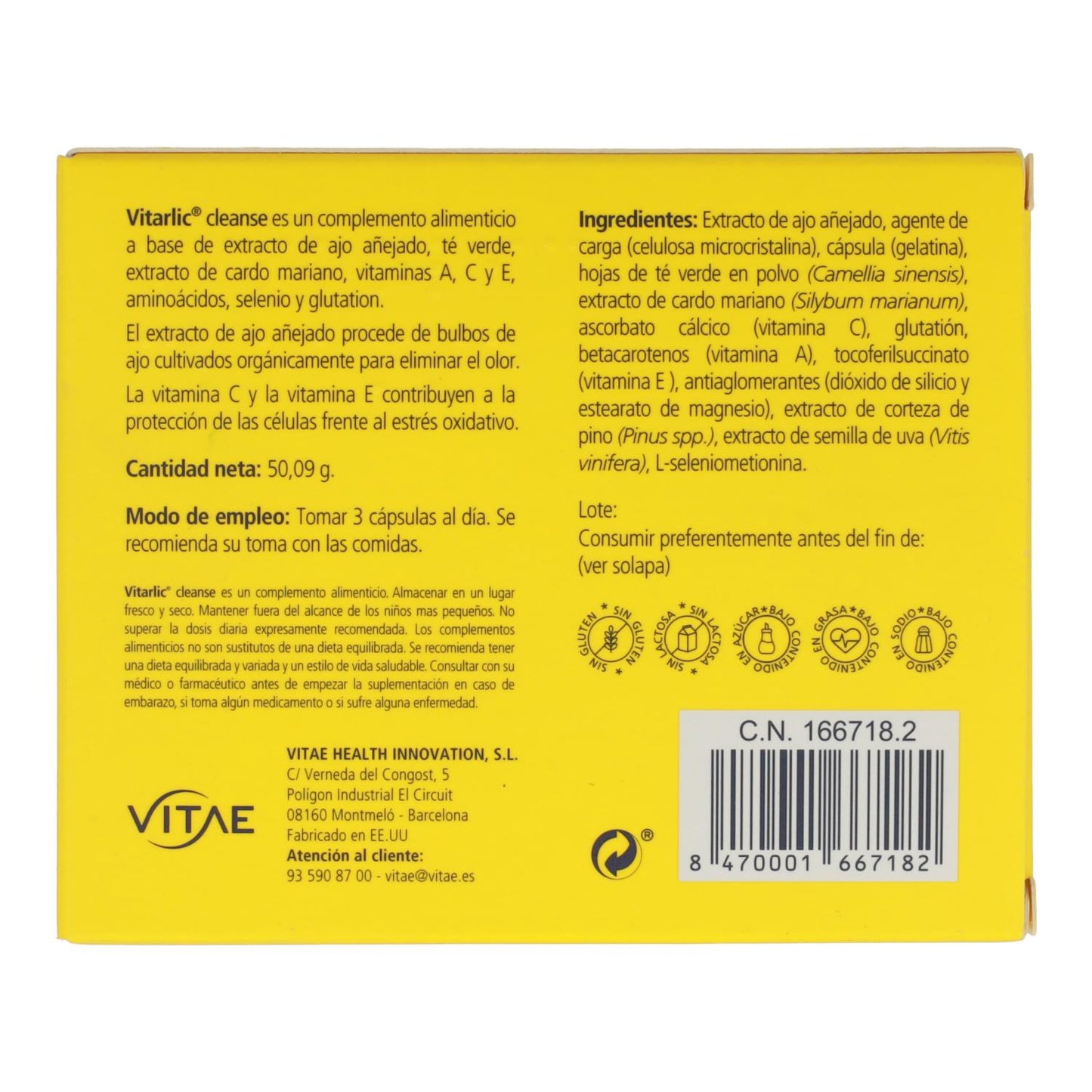 Vitarlic Cleanse 557 mg 90 cápsulas Vitae