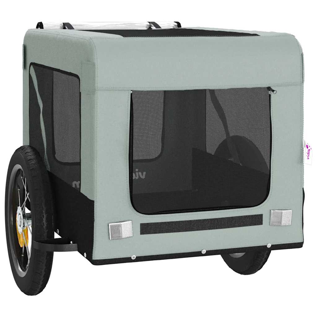 Remolque De Bicicleta Mascotas Hierro Tela Oxford Gris Negro_5