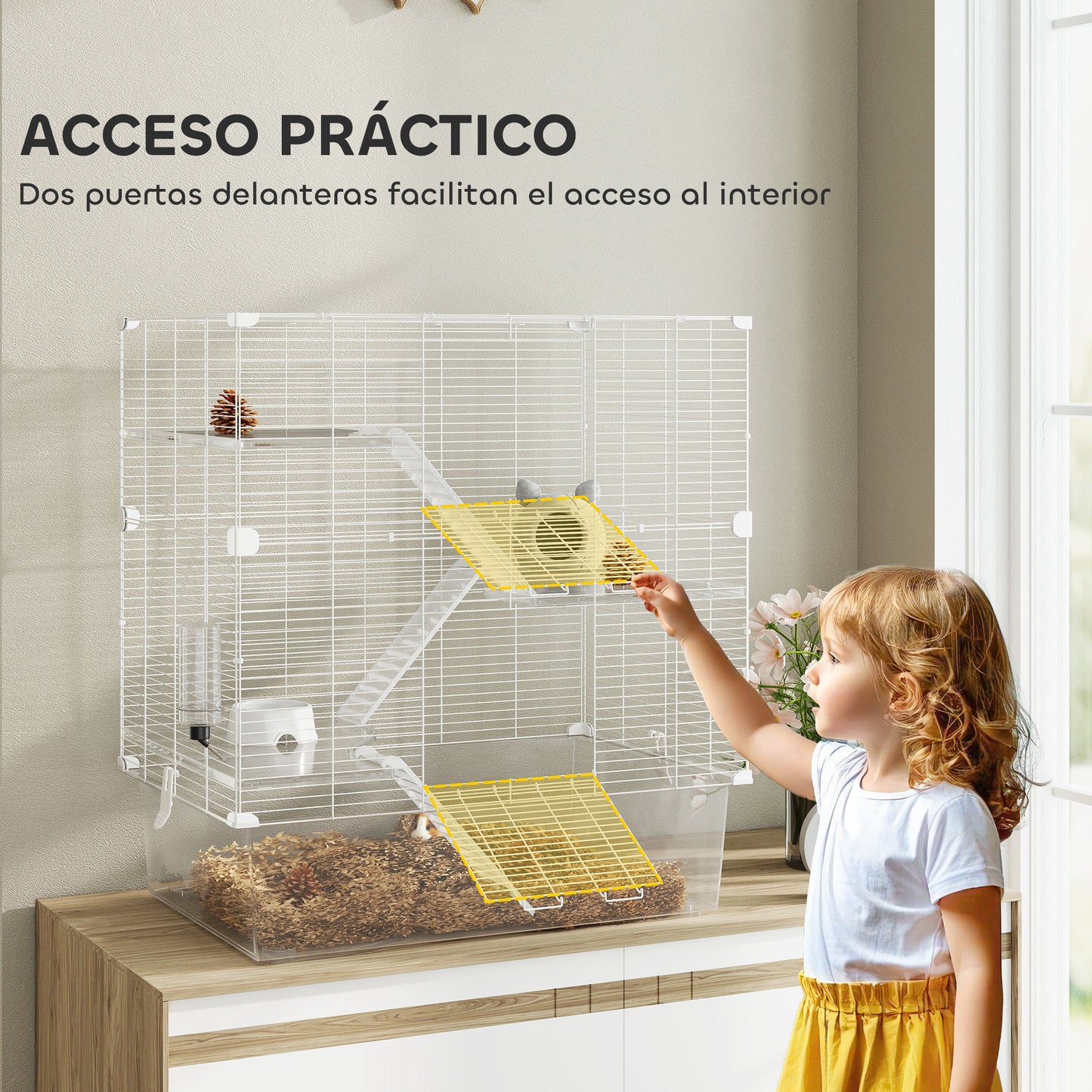 Pawhut Jaula Para Hurones De 4 Niveles Con Bandeja Inferior 73x47x80 Cm Blanco_5
