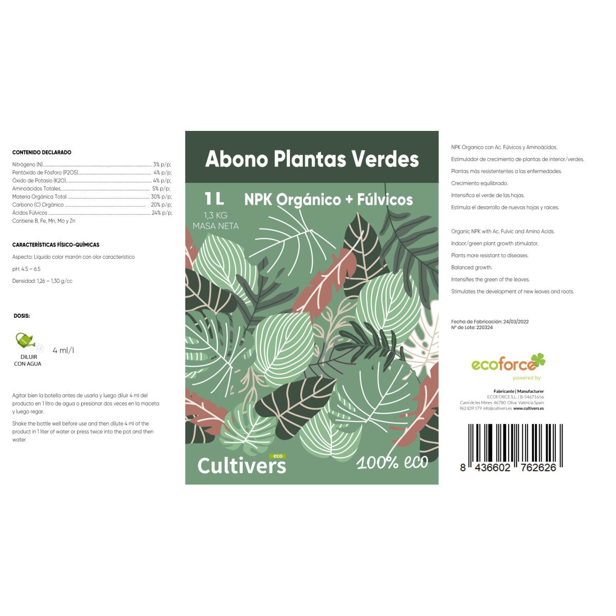 Abono Plantas Verdes Cultivers 1 L_2