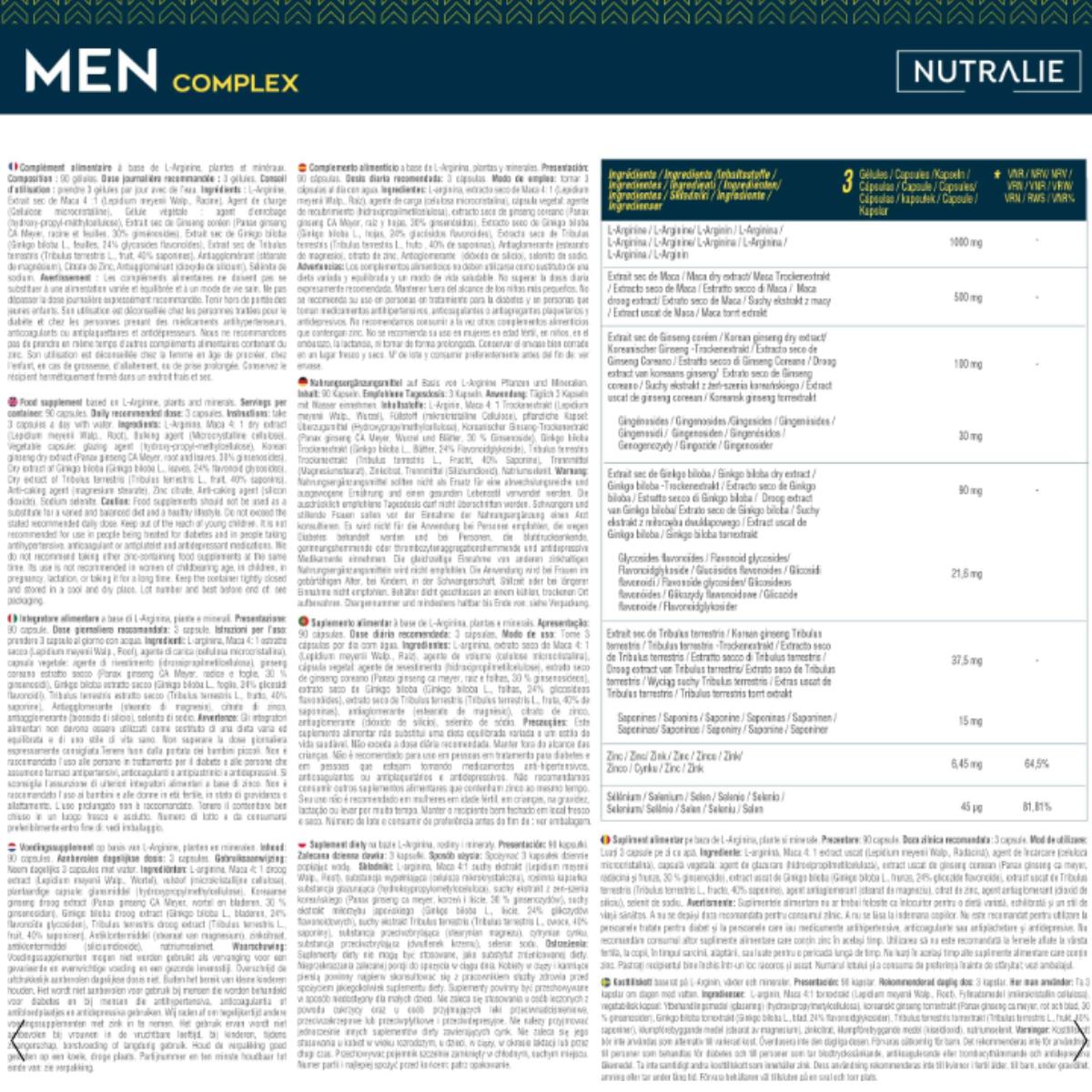 Complexo Masculino com Zinco + Maca e Ginko Biloba Nutralie 90 cápsulas