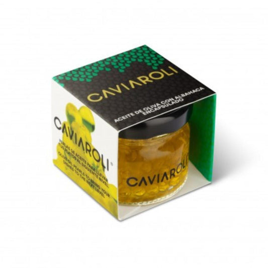 Esferas gelatinizadas de azeite virgem extra de caviar e manjericão 20g