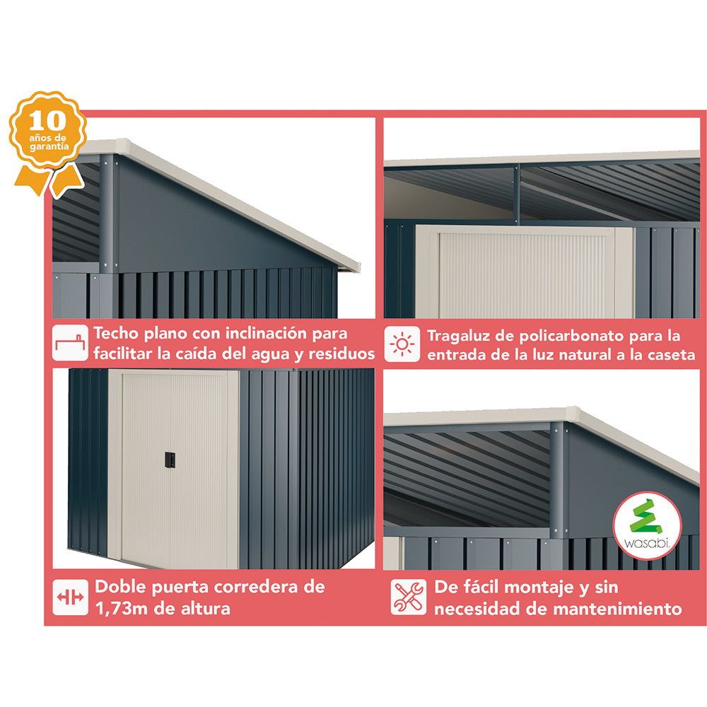 Caseta Metal Wasabi Stark 5,6m2 - 10 Años De Garantía - 236x238x203cm. Cobertizo Jardin_3