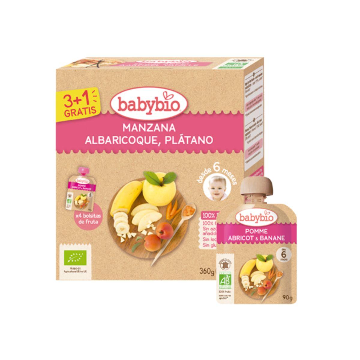 BabyBio Maçã, Damasco e Banana Biológicos Saquetas 4x90 g