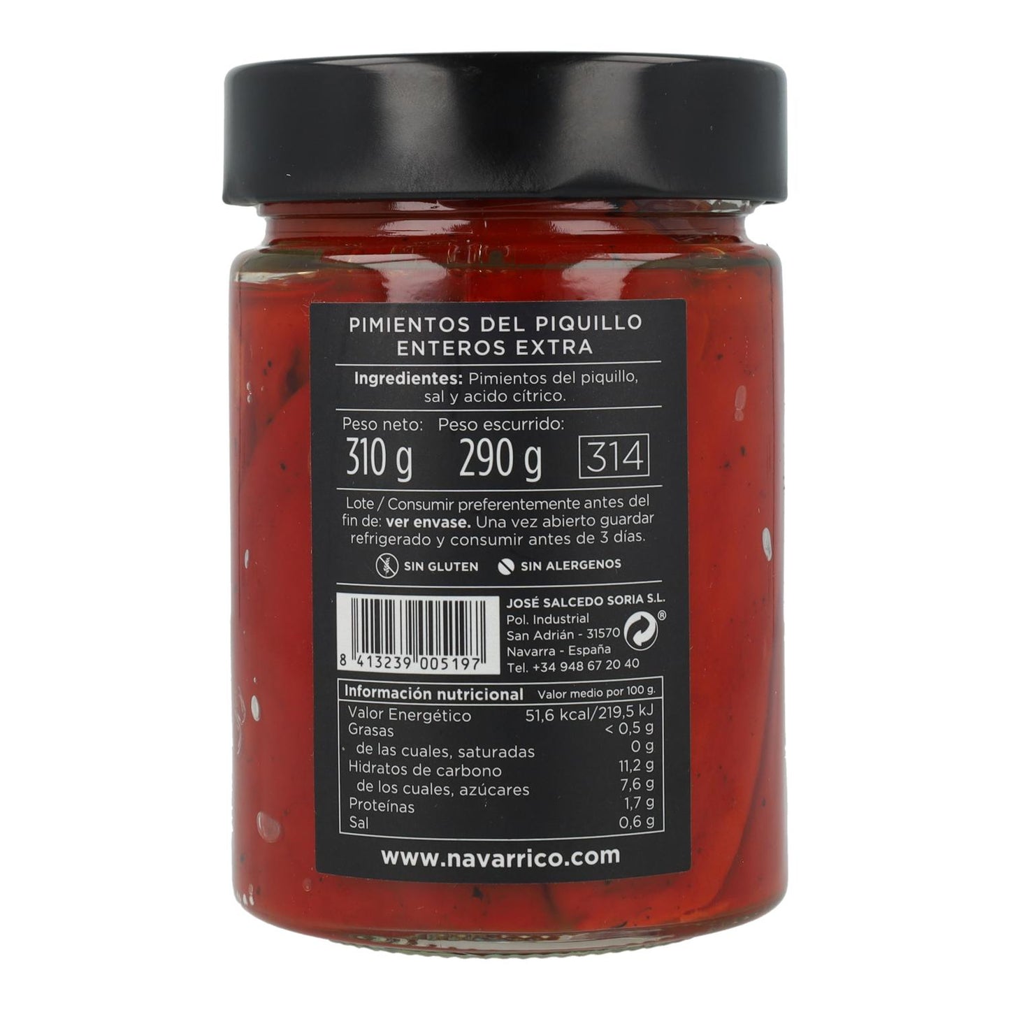 Pimenta Piquillo Inteira El Navarrico Frasco Black Label Mio 314 ml