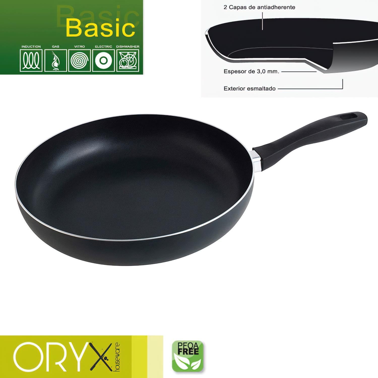 Oryx Sartén Aluminio Antiadherente Basic, Alta Resistencia, Apta Inducción, Libre Pfoa, Diámetro 30 Cm, Espesor 3 Mm.
