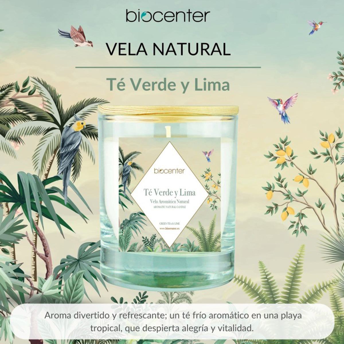 Vela natural Chá Verde e Lima - cera vegetal e óleos essenciais, Biocenter, 200 gr