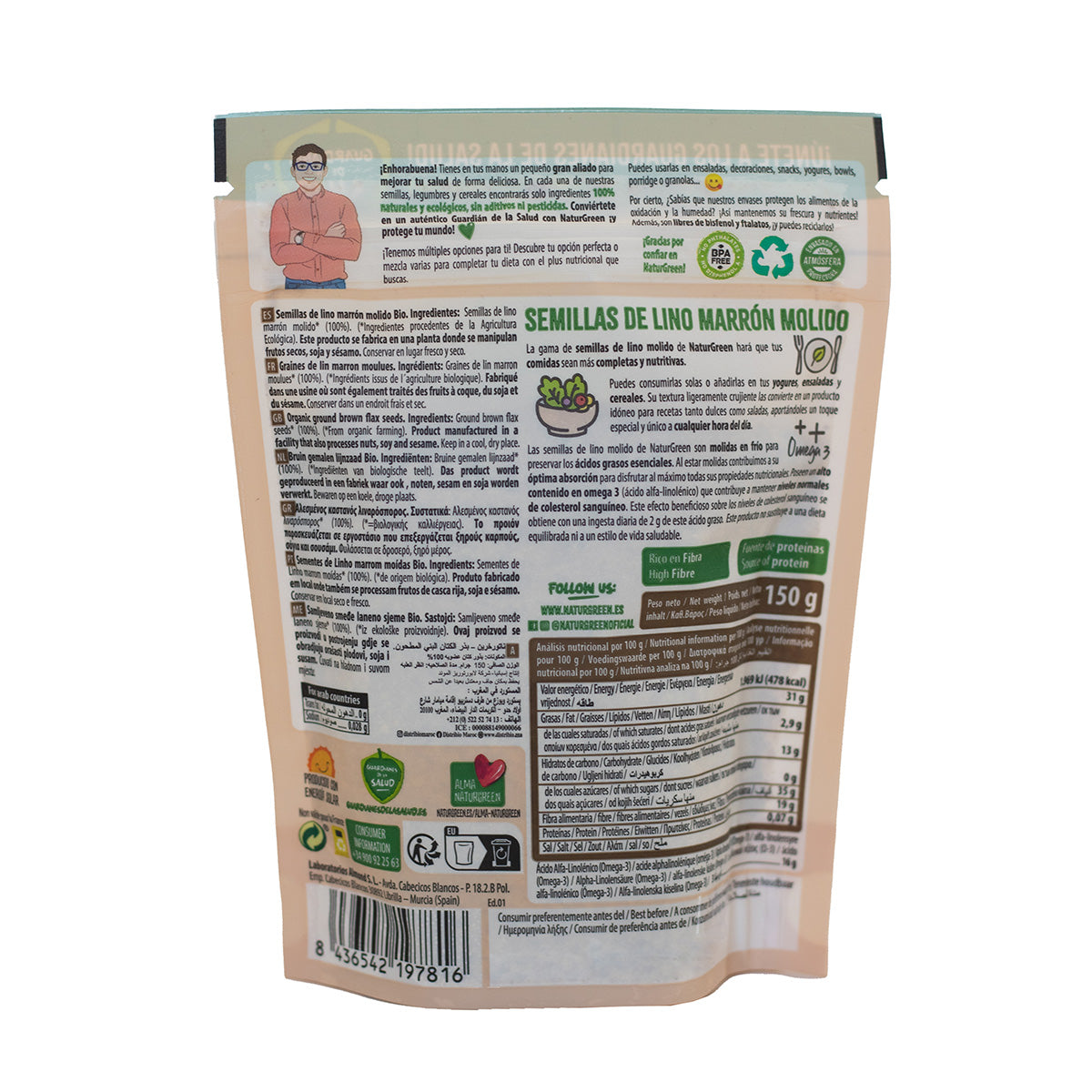 Linho castanho moído biológico, Naturgreen, 150 g