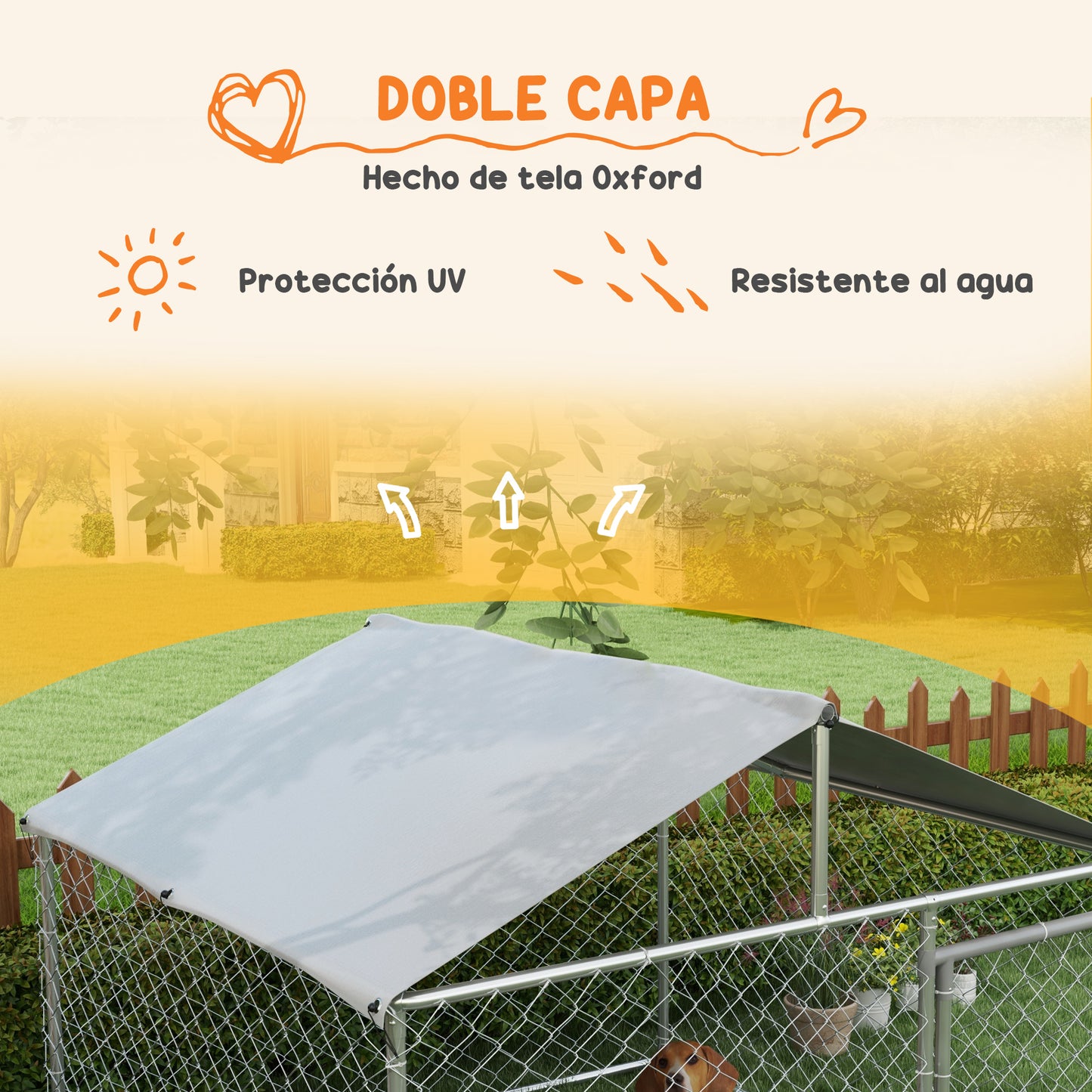 Pawhut Perrera De Acero Con Toldo Impermeable Y Anti-uv 200x200x150 Cm Plata_5