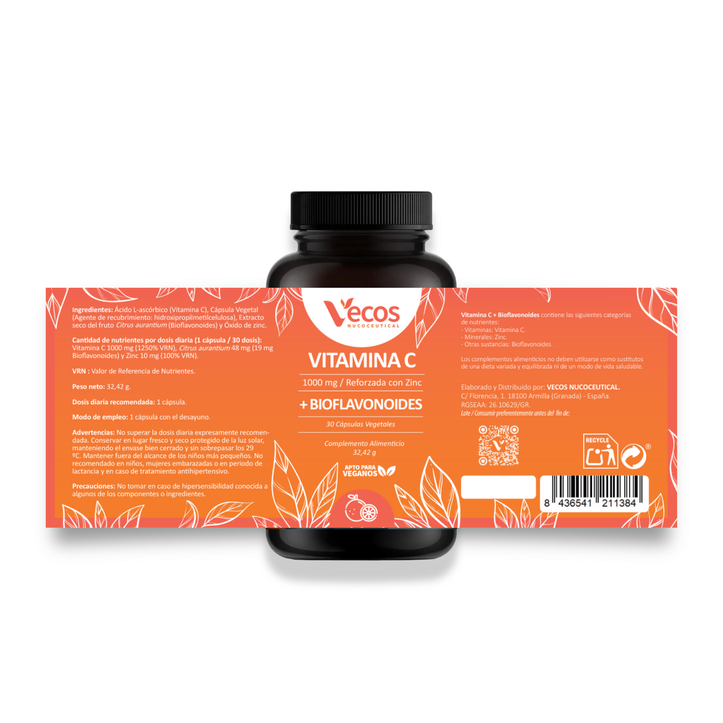 Vitamina C 1000 Mg + Zinc Vecos 30 Cápsulas | Defensas Y Sistema Inmune | Con Bioflavonoides_4