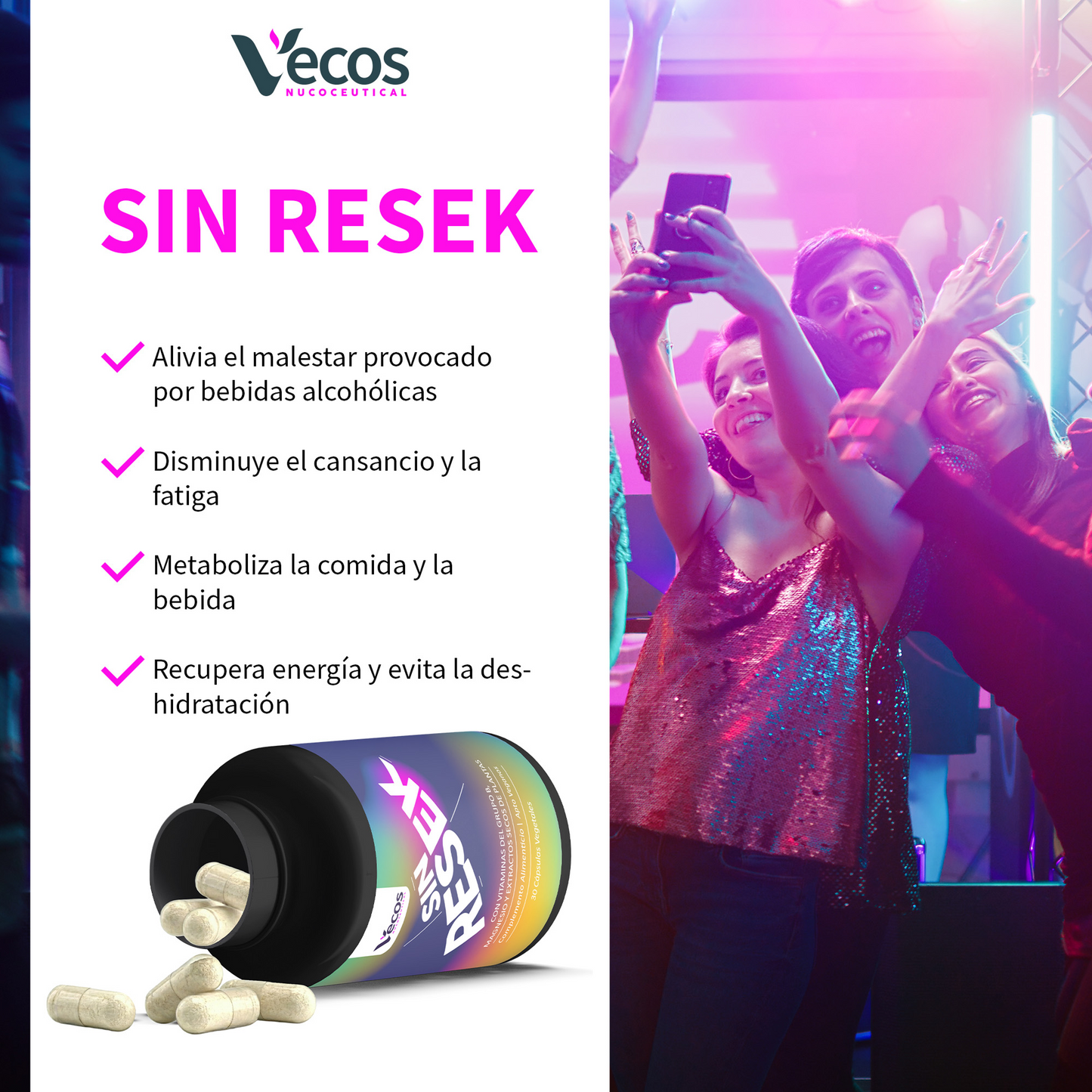 Sin Resek VECOS 30 cápsulas | Alivio del Exceso de Consumos, Detox y Rehidratación | Magnesio + Cardo Mariano_3
