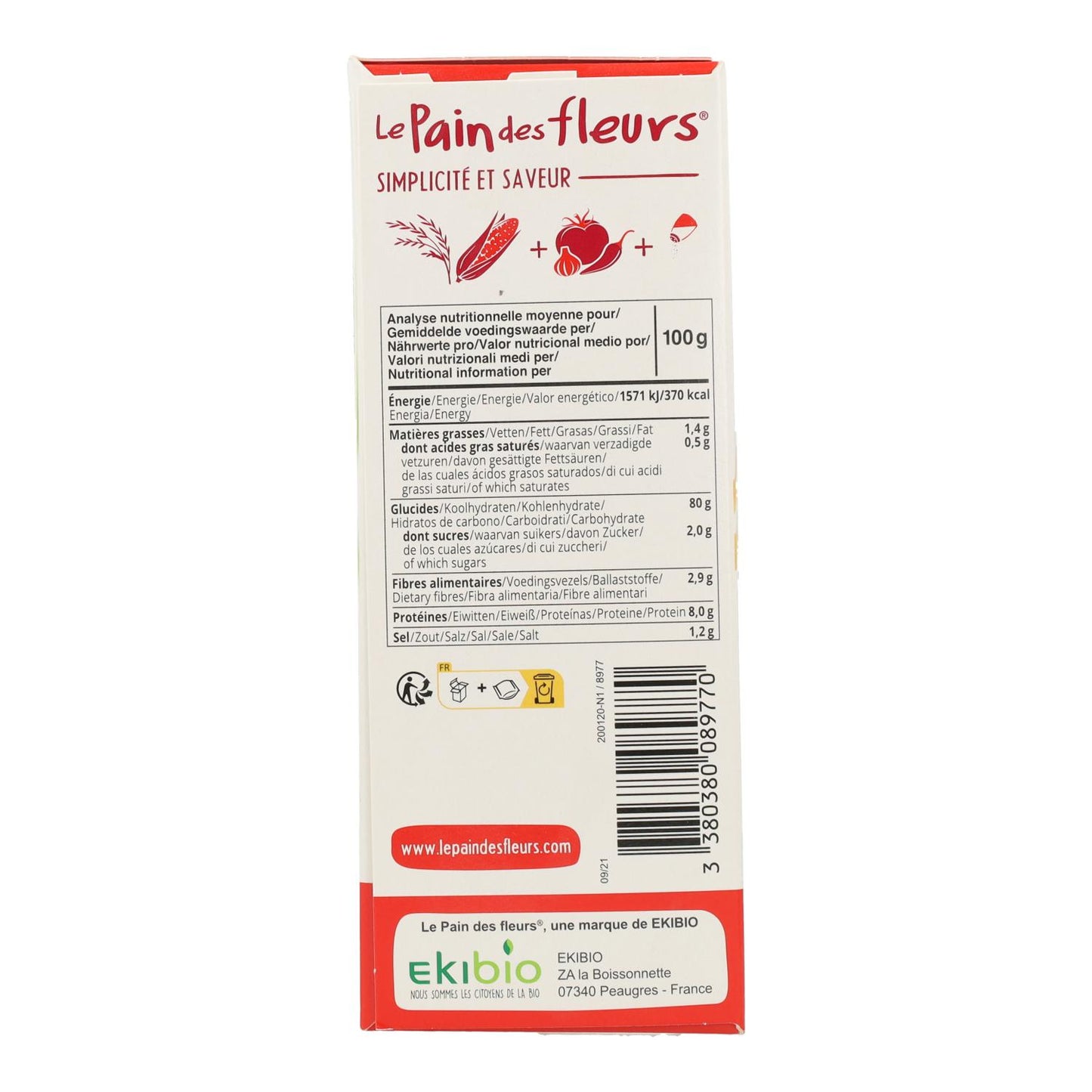 Bolachas crocantes de tomate torrado e pimentão doce para snacks sem glúten BIO Le Pain de Fleurs 150 g